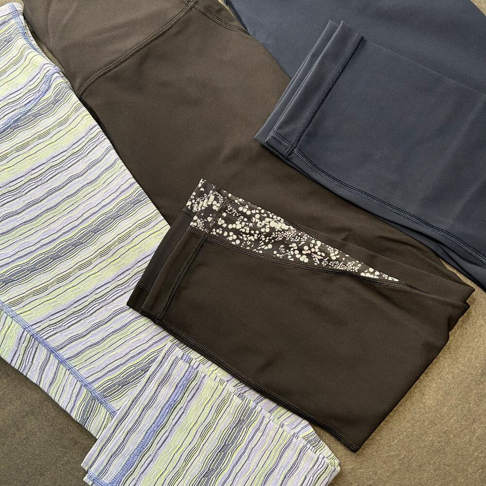 3 Lululemon leggings Lot Size 6 black blue 21” inseam athletic workout pants - Picture 2 of 7